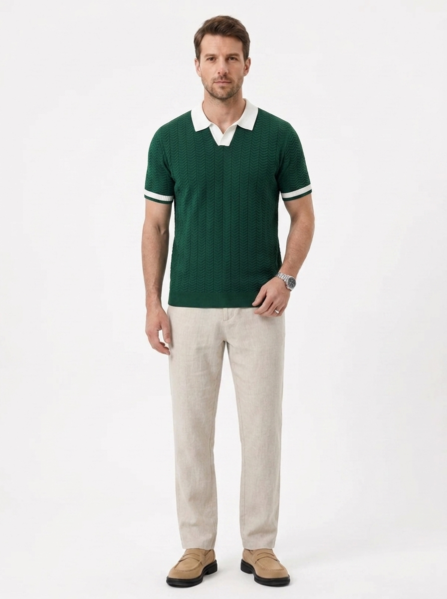 Men's short-sleeve polo shirt, new summer style, high-end trendy look, stretchy slim-fit collared t-shirt