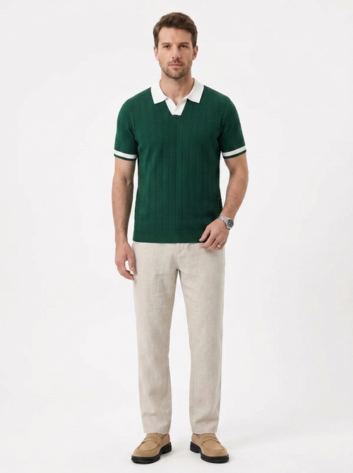 Men's short-sleeve polo shirt, new summer style, high-end trendy look, stretchy slim-fit collared t-shirt