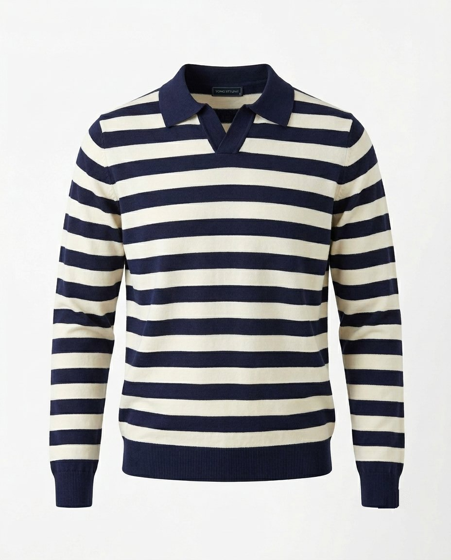 The Retro Knit Polo — Striped Lapel