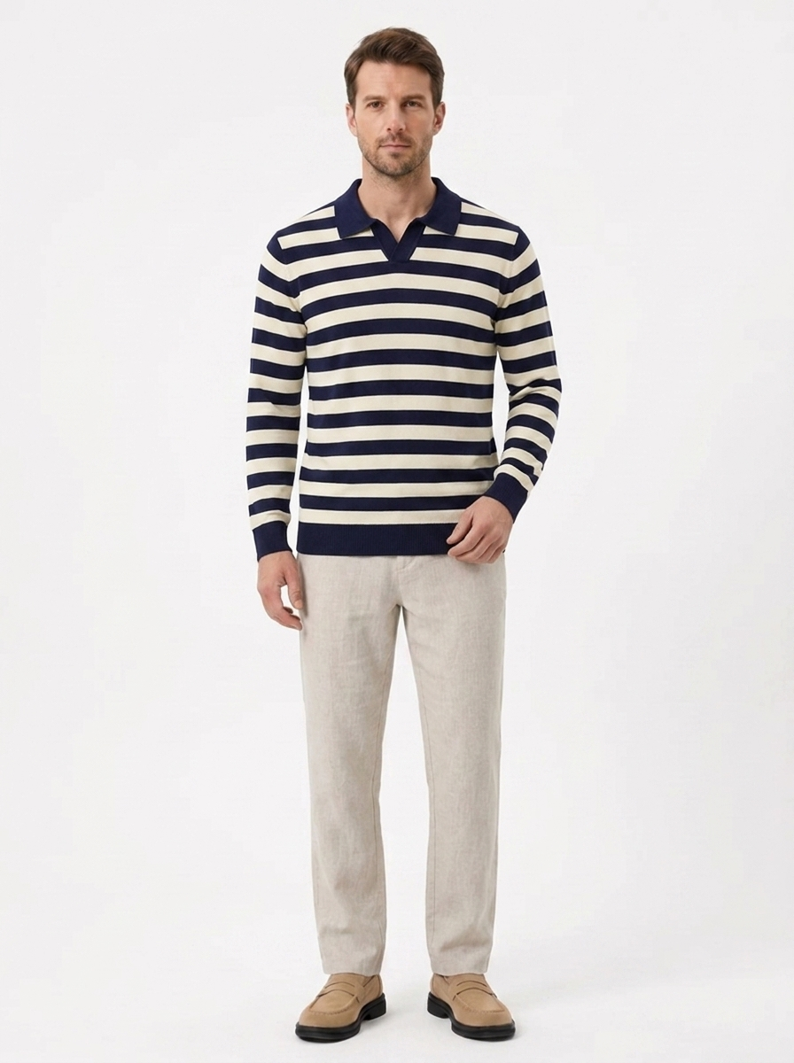 The Retro Knit Polo — Striped Lapel