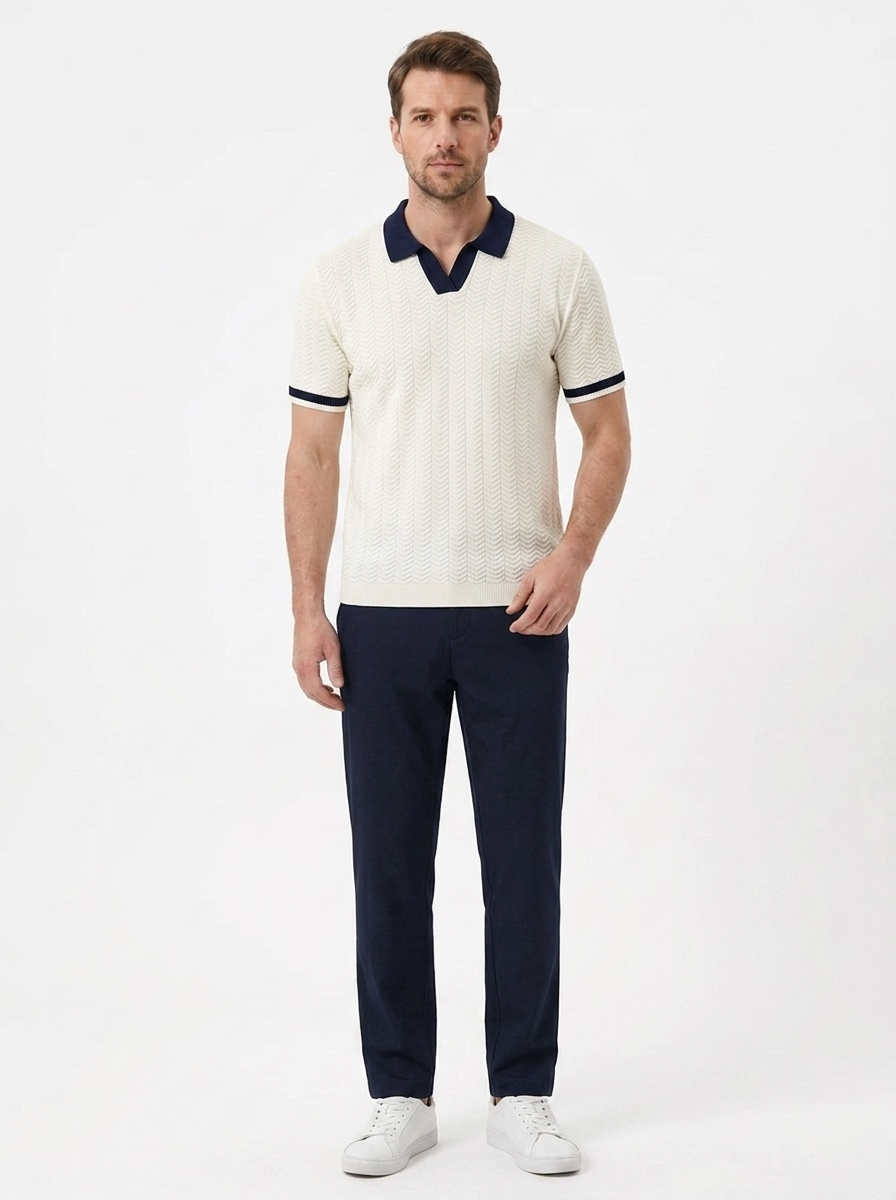 Men's short-sleeve polo shirt, new summer style, high-end trendy look, stretchy slim-fit collared t-shirt