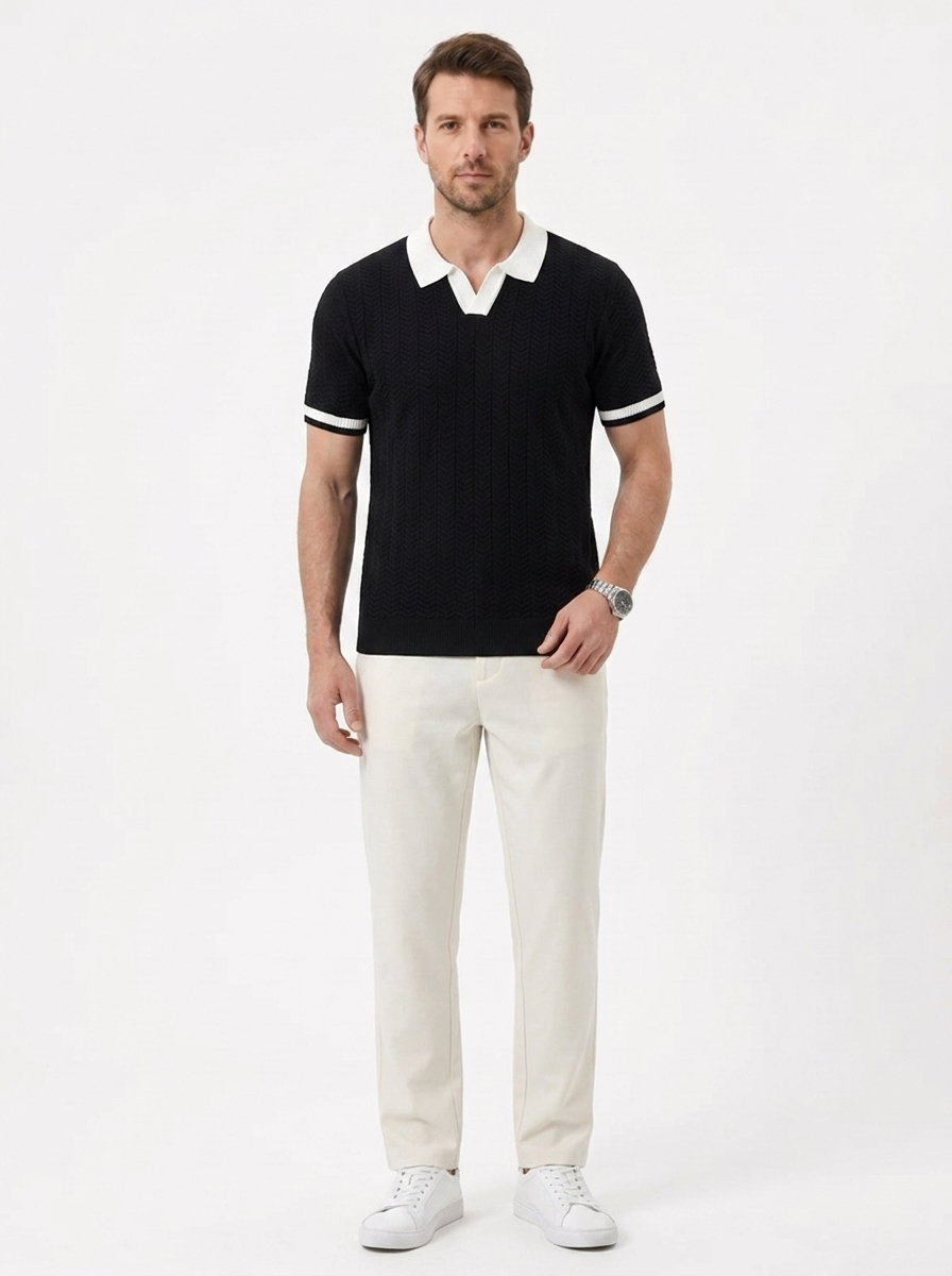 Men's short-sleeve polo shirt, new summer style, high-end trendy look, stretchy slim-fit collared t-shirt